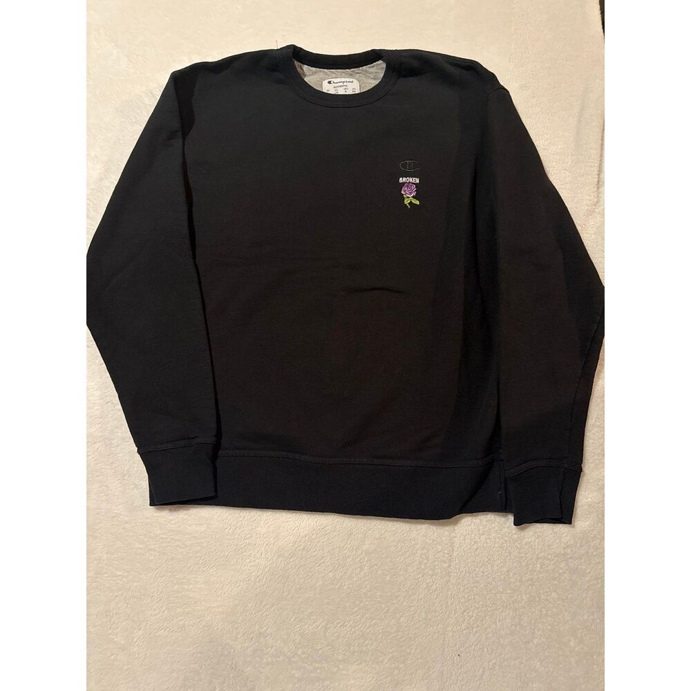 Champion x Broken Promises Men's L Sweatshirt Black Embroidered Rose